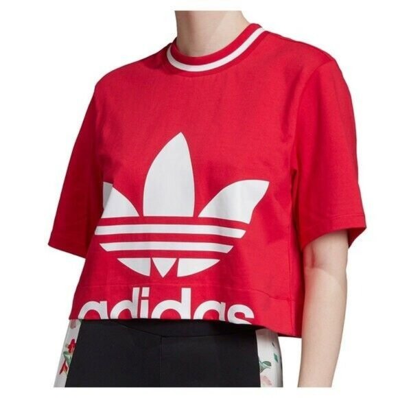 adidas Tops - Adidas Trefoil Women’s Athletic Casual Cropped Tee Pink Logo Graphic T-Shirt